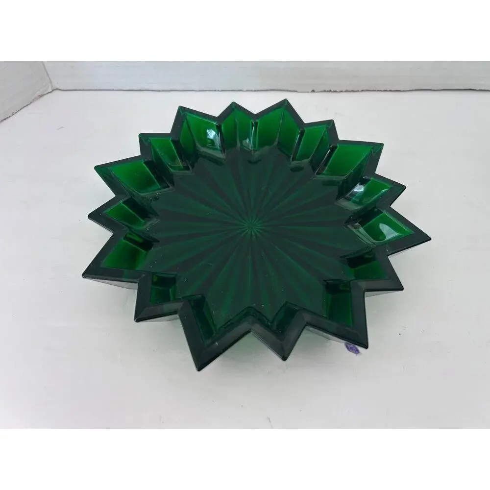 Marquis by Waterford Crystal Star Green Tray 7” Candy Dish Bowl Tray Pair Set
